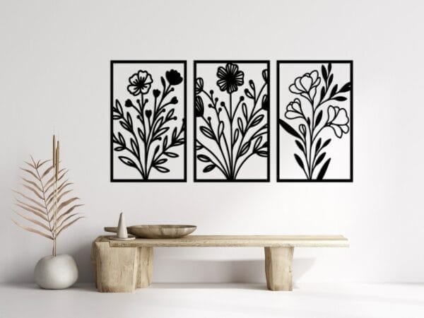 Minimalist Floral Wood Wall Art Set 160x80