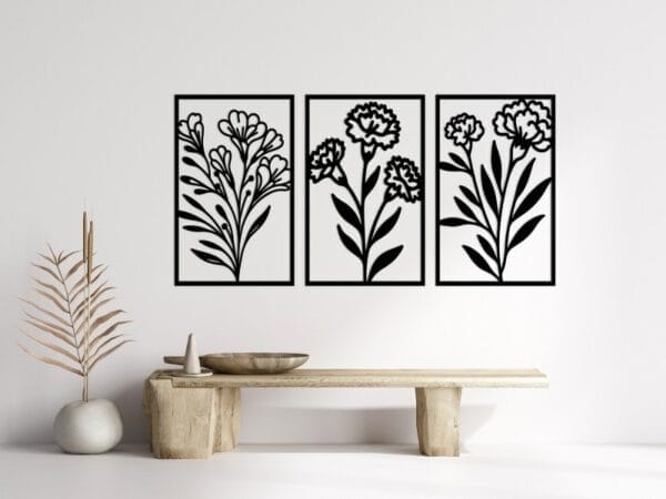 Minimalist Flower Silhouette Wood Wall Art 160x80