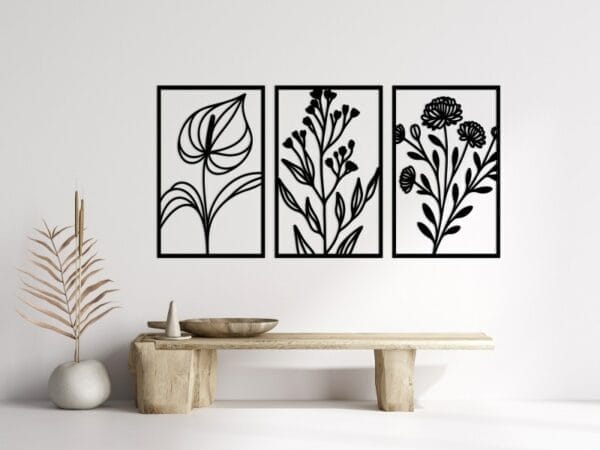 Whispering Blooms Triptych Wood Wall Art 160x80