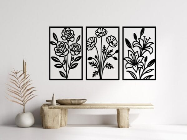 Timeless Blooms Trio Wood Wall Art 160x80