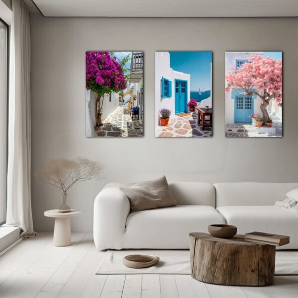 Set of three Greece Island Printed on canvas wall art