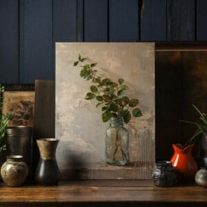 Ethereal Foliage Vase With Gold Leaf Overlay Canvas Printed Wall Art